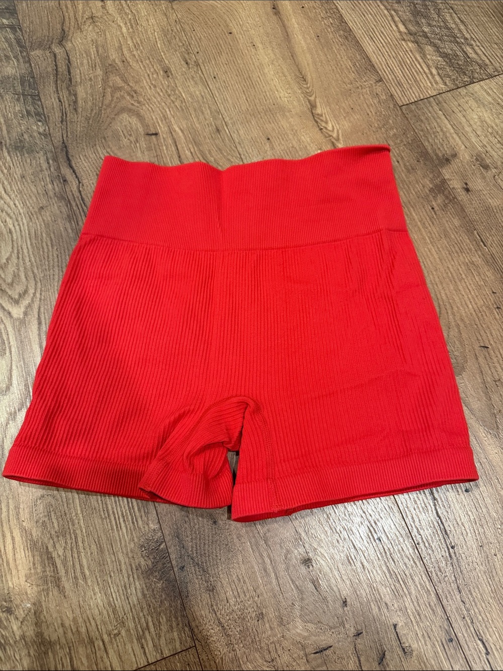 High-Waist Red Ribbed Bike Shorts